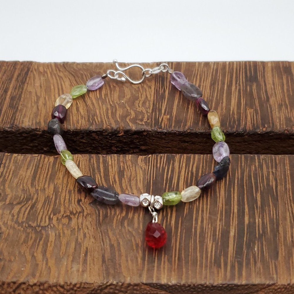 7 Inch 925 Sterling Silver Peridot Citrine Garnet Amethyst Stones Bracelet